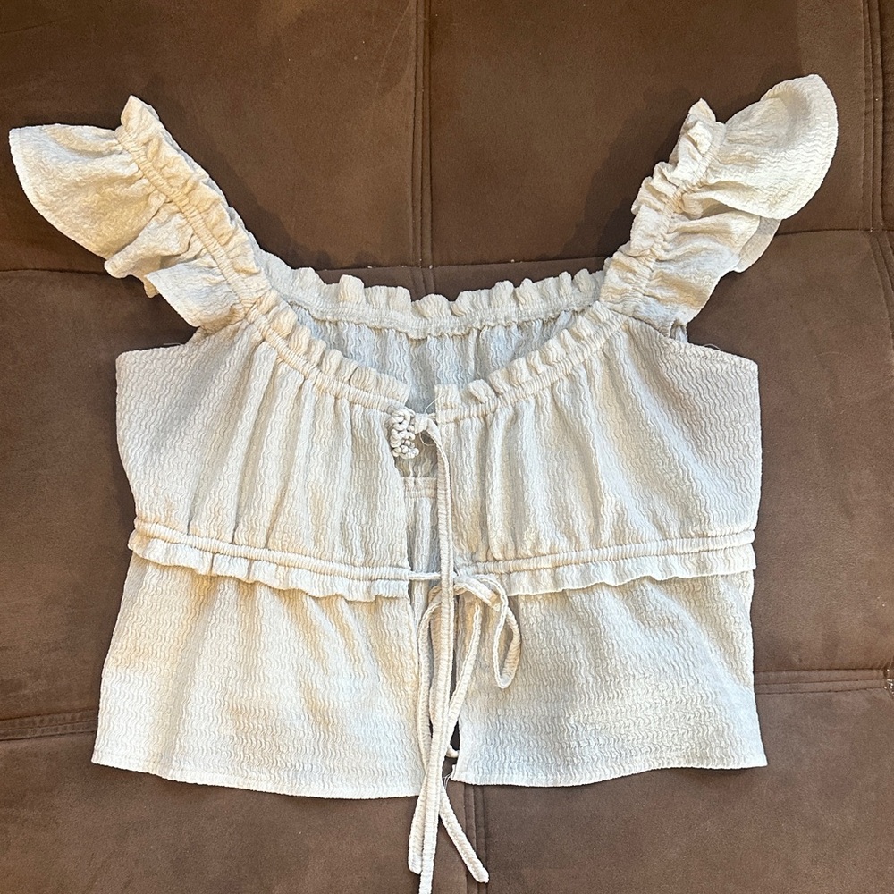 Elegant Cream Ruffle Crop Top